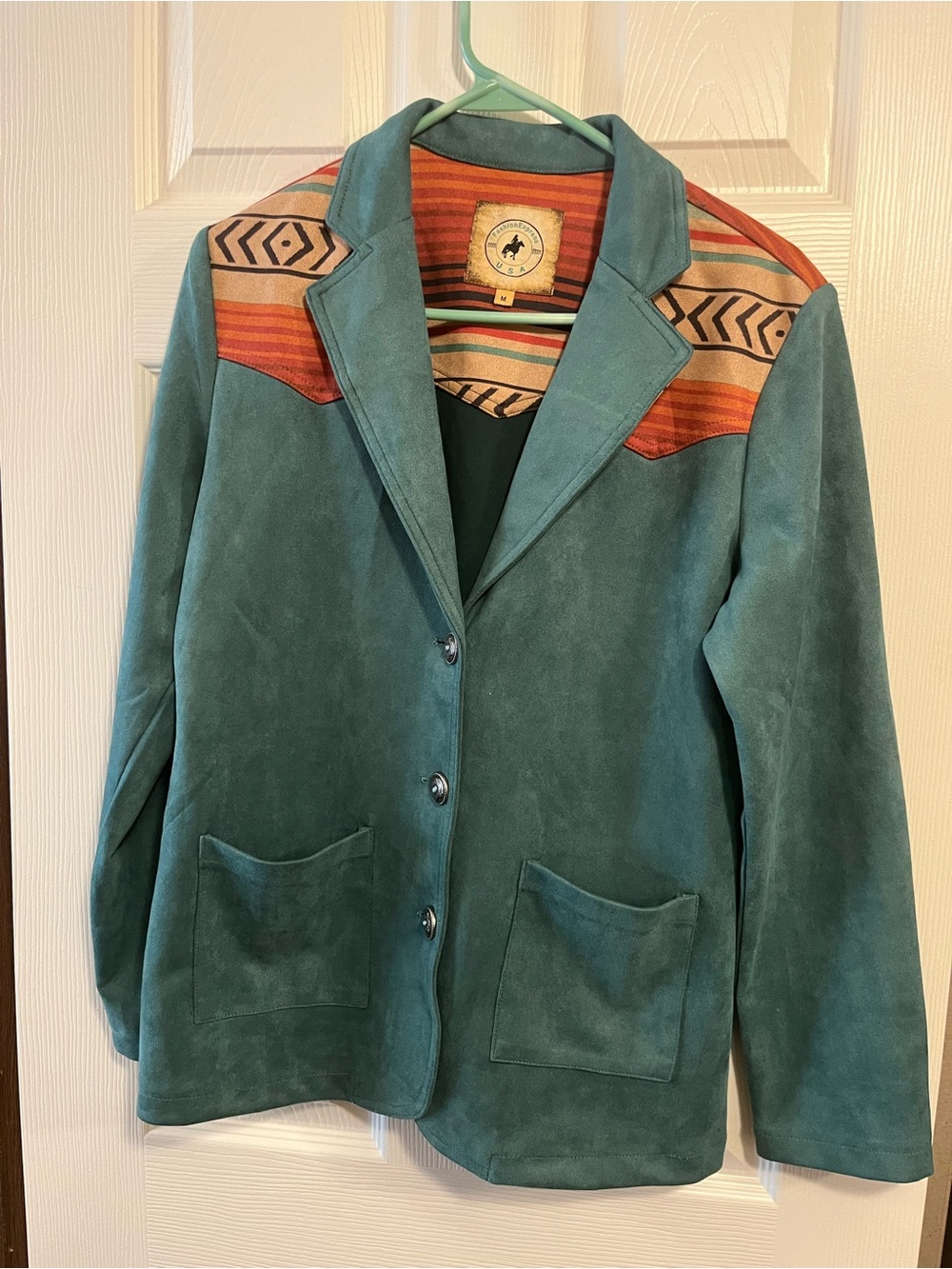 Fashion Express Teal Serape Blazer Size M